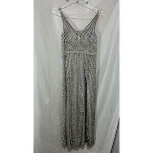 Red Rose Vintage Y2K Lace Ruffle Double Slit Maxi Dress Gray Whimsigoth Cami